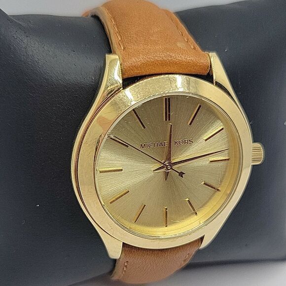 Michael Kors MK3427 Women's Leather Analog Gold Dial Quartz Wrist Watch BC847 - Picture 3 of 10